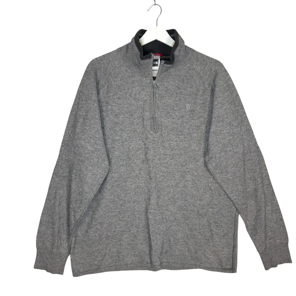 The North Face Quarter Zip Sweater XL Grey Cotton Wool Blend Gorpcore Outdoor